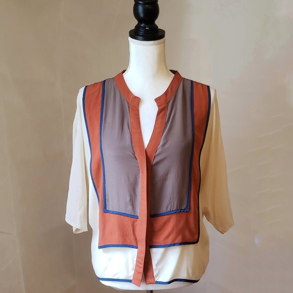 Line & Dot Cream Button Down Block Color Tunic - image 1